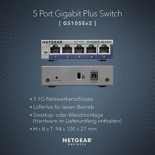 Šakotuvas Netatmo Netgear Switch GS105E žiniatinklio valdymas, stalinis kompiuteris, 1 Gbps (RJ-45) jungtys kiekis 5, maitinimo tipas išorinis