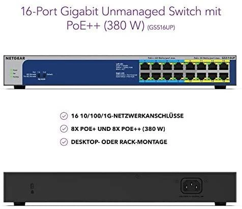Šakotuvas Netgear Switch GS516UP (GS516UP-100EUS) (GS516UP100EUS)