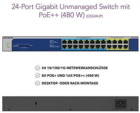 Šakotuvas „Netgear“ jungiklis GS524UP (GS524UP-100EUS) (GS524UP100EUS)