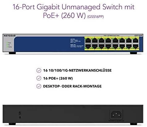 Šakotuvas Netgear Switch GS516PP (GS516PP-100EUS) (GS516PP100EUS)