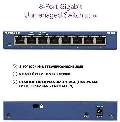 Šakotuvas Netatmo Netgear Switch GS108GE Nevaldomas, Stalinis kompiuteris, 1 Gbps (RJ-45) jungtys kiekis 8, Maitinimo tipas Išorinis