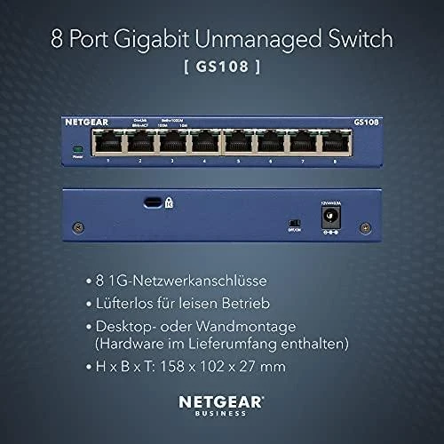 Šakotuvas Netatmo Netgear Switch GS108GE Nevaldomas, Stalinis kompiuteris, 1 Gbps (RJ-45) jungtys kiekis 8, Maitinimo tipas Išorinis