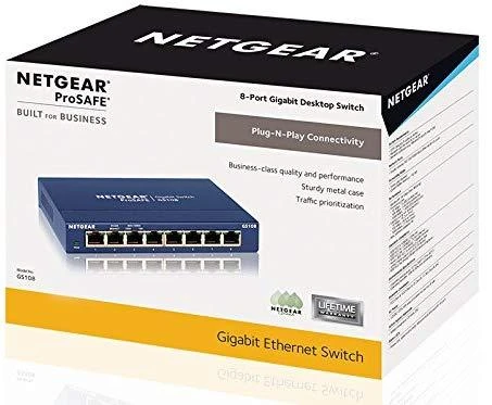 Šakotuvas Netatmo Netgear Switch GS108GE Nevaldomas, Stalinis kompiuteris, 1 Gbps (RJ-45) jungtys kiekis 8, Maitinimo tipas Išorinis