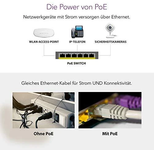 Šakotuvas Netgear GS108LP Ne-valdomas Gigabit Ethernet (10/100/1000) Juoda, Pilka 1U Maitinimas per Eternetą (PoE)
