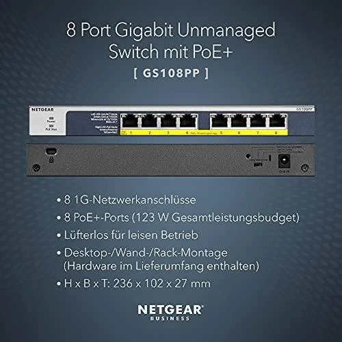 NETGEAR jungiklis nevaldomas 8 prievadų Gigabit POE / POE +