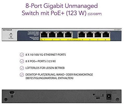 NETGEAR jungiklis nevaldomas 8 prievadų Gigabit POE / POE +