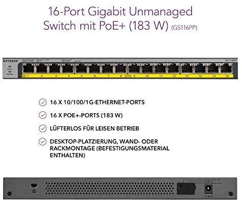 Jungiklis PoE NETGEAR GS116PP-100EUS (16x 10/100/1000Mbps)