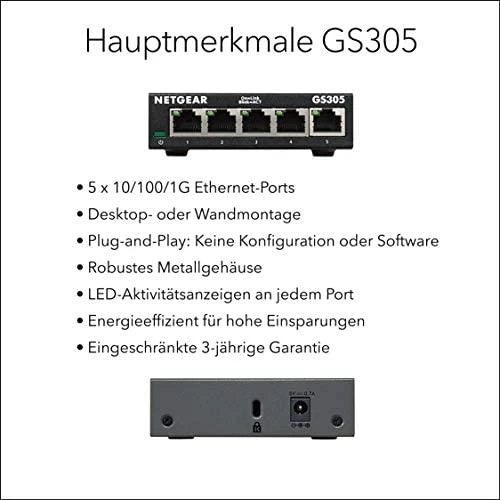 Šakotuvas Netatmo Netgear jungiklis GS305-300PES nevaldomas, stalinis kompiuteris, 1 Gbps (RJ-45) prievadų kiekis 5, maitinimo tipas vienas