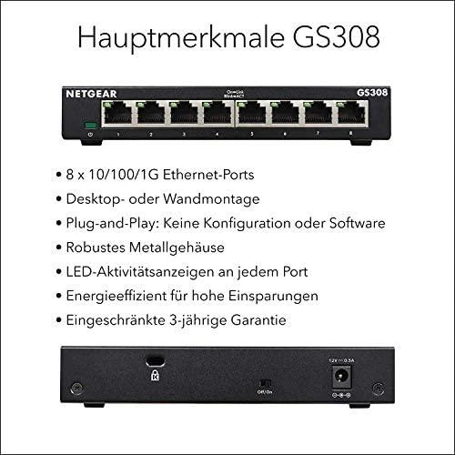 Šakotuvas Netatmo Netgear Switch GS308-300PES Nevaldomas, stalinis, 1 Gbps (RJ-45) jungtys kiekis 8