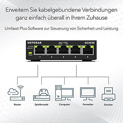 Šakotuvas Netatmo Perjungti išmanųjį NETGEAR GS305E-100PES (5x 10/100/1000Mbps)