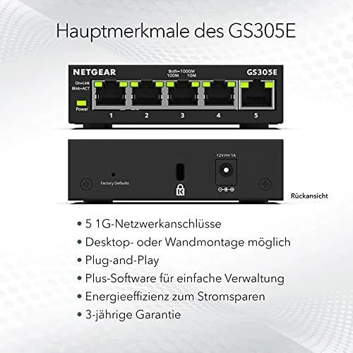 Šakotuvas Netatmo Perjungti išmanųjį NETGEAR GS305E-100PES (5x 10/100/1000Mbps)