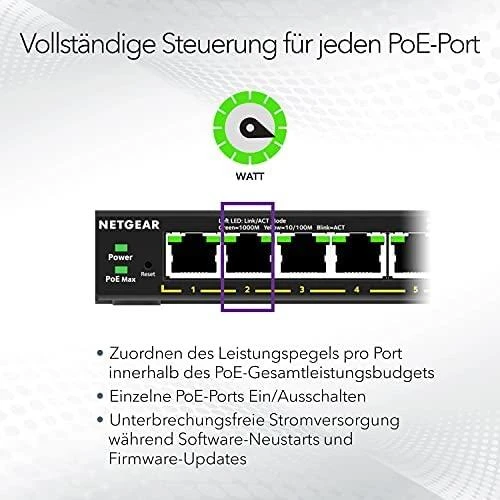 Šakotuvas NETGEAR 5PT GE Plus jungiklis W/HI-PWR POE+