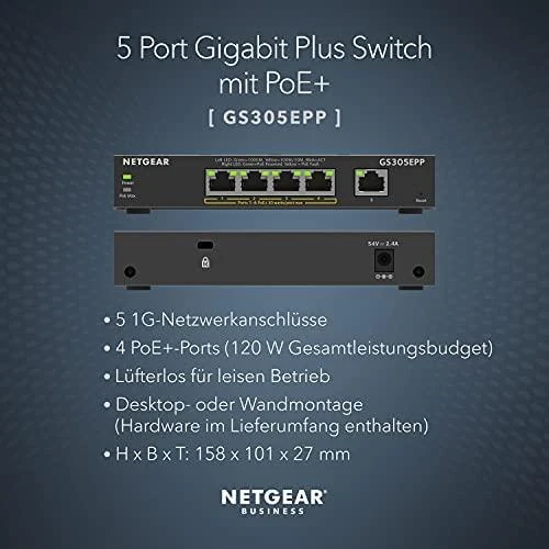 Šakotuvas NETGEAR 5PT GE Plus jungiklis W/HI-PWR POE+