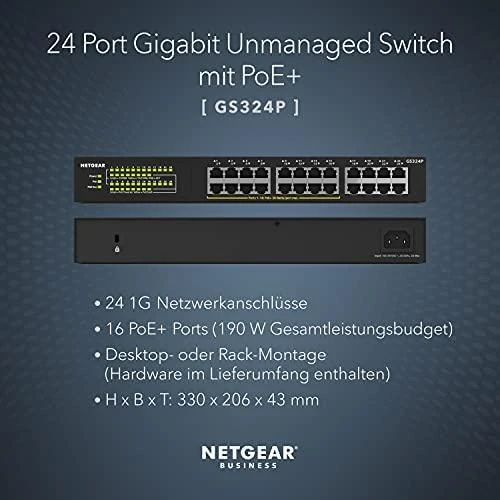 Šakotuvas NETGEAR 24PT GIGE UNMANAGED SWITCH W/POE+