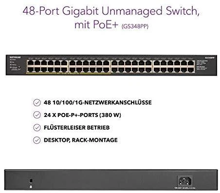 Serveris Netgear GS348PP Ne-valdomas Gigabit Ethernet (10/100/1000) Juoda Maitinimas per Eternetą (PoE)