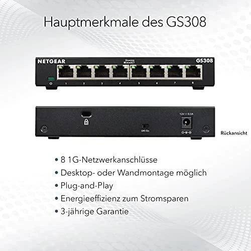 Šakotuvas Netatmo Netgear Switch GS308-300PES Nevaldomas, stalinis, 1 Gbps (RJ-45) jungtys kiekis 8