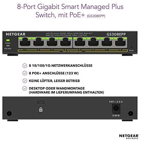 Šakotuvas Jungiklis NETGEAR 8x GE GS308EPP-100PES