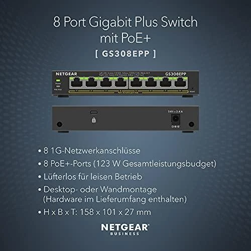 Šakotuvas Jungiklis NETGEAR 8x GE GS308EPP-100PES