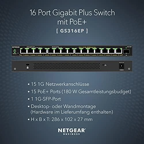 Šakotuvas NETGEAR 16PT GE Plus jungiklis su POE+