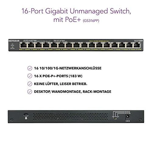 Šakotuvas Netgear GS316PP Ne-valdomas Gigabit Ethernet (10/100/1000) Juoda Maitinimas per Eternetą (PoE)
