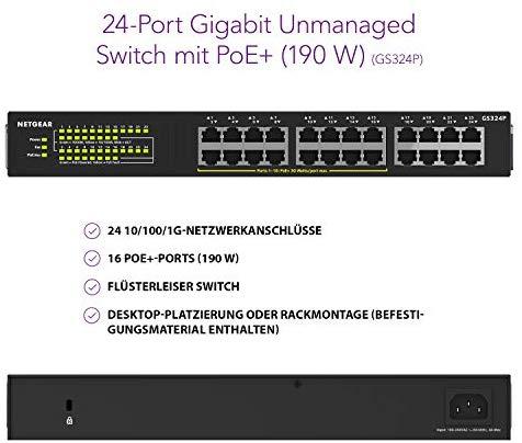 Šakotuvas NETGEAR 24PT GIGE UNMANAGED SWITCH W/POE+