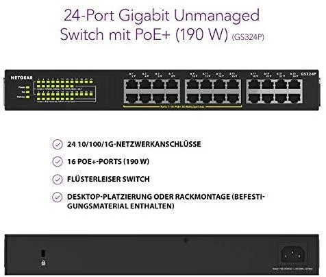 Šakotuvas NETGEAR 24PT GIGE UNMANAGED SWITCH W/POE+