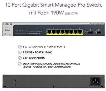 Šakotuvas Netgear Switch GS510TPP žiniatinklio valdymas, montuojamas ant stovo, 1 Gbps (RJ-45) jungčių kiekis 8, SFP jungčių kiekis 2, PoE+ jungčių kiekis 8, maitinimo tipas vienas
