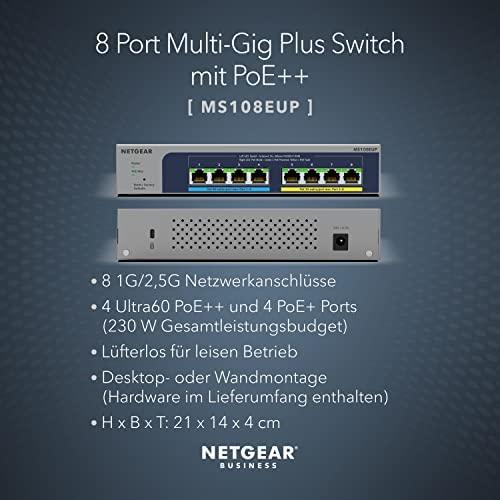 Šakotuvas NETGEAR MS108EUP Managed L2/L3 2.5G Ethernet (100/1000/2500) Power over Ethernet (PoE) Pilkas