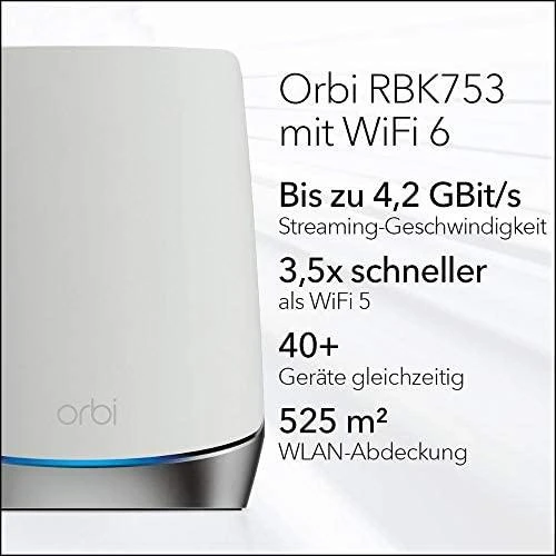 Netgear Orbi WiFi 6 belaidis maršrutizatorius Trijų juostų (2,4 GHz / 5 GHz / 5 GHz) Gigabitinis eternetas Nerūdijančiojo plieno, Balta