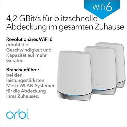 Netgear Orbi WiFi 6 belaidis maršrutizatorius Trijų juostų (2,4 GHz / 5 GHz / 5 GHz) Gigabitinis eternetas Nerūdijančiojo plieno, Balta