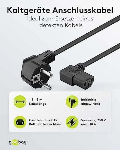 Goobay Cabletech Maitinimo kabelis kompiuterinis 1.5m, kampinis kištukas