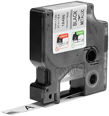 DYMO 18486 RHINO Poliesterio Juostelė 12mm x 5,5m (metalizuota / juodas šifras)