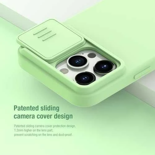 Dėklas Nillkin CamShield Silky Silicone Apple iPhone 15 Pro šviesiai žalias
