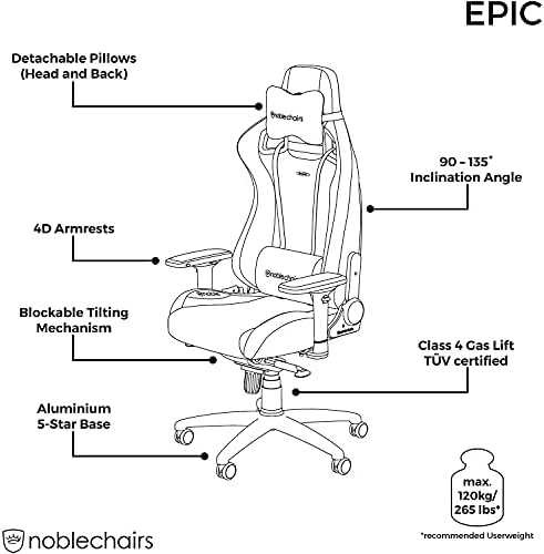 Žaidimų kėdė Noblechairs EPIC Borussia Dortmund Edition PU-Leather Gaming Chair