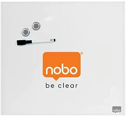 Nobo maža stiklinė magnetinė lenta su sausai valomu paviršiumi, 450 x 450 mm balta