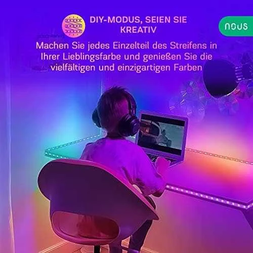 Skaitmeninės LED juostos komplektas su Wi-Fi valdikliu ir maitinimo šaltiniu, RGB IC, 10m, 36W, TUYA / Smart Life, NOUS