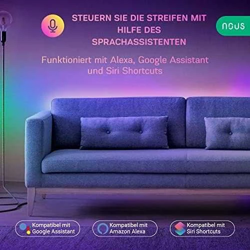 Skaitmeninės LED juostos komplektas su Wi-Fi valdikliu ir maitinimo šaltiniu, RGB IC, 10m, 36W, TUYA / Smart Life, NOUS