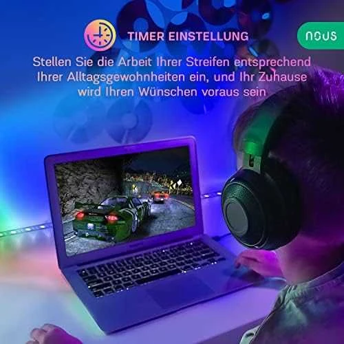 Skaitmeninės LED juostos komplektas su Wi-Fi valdikliu ir maitinimo šaltiniu, RGB IC, 10m, 36W, TUYA / Smart Life, NOUS