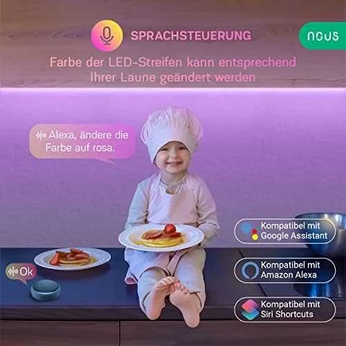 LED juostos komplektas su Wi-Fi valdikliu ir maitinimo šaltiniu, RGB, 5m, 24W, TUYA / Smart Life, NOUS