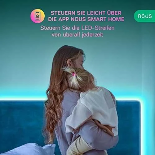 LED juostos komplektas su Wi-Fi valdikliu ir maitinimo šaltiniu, RGB, 5m, 24W, TUYA / Smart Life, NOUS