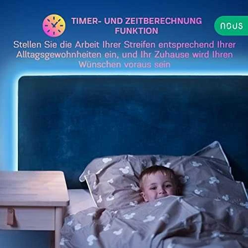 LED juostos komplektas su Wi-Fi valdikliu ir maitinimo šaltiniu, RGB, 5m, 24W, TUYA / Smart Life, NOUS