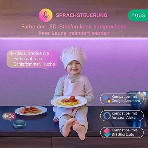 LED juostos komplektas su Wi-Fi valdikliu ir maitinimo šaltiniu, RGB, 10m, 36W, TUYA / Smart Life, NOUS