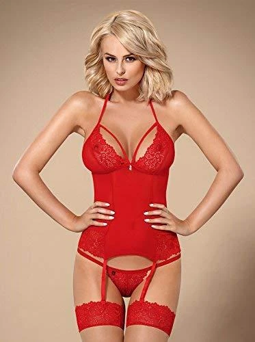 Obsessive Obsessive – 838-COR-3 korsetas ir stringai Raudona S/M