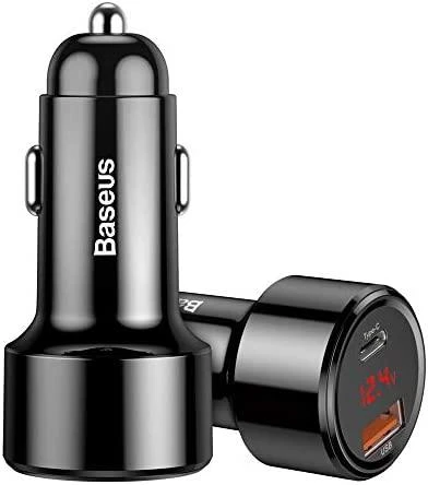Dėklas Baseus Magic automobilinis įkroviklis USB + USB-C QC 4.0 PD 45W - Raudonas / Mėlynas