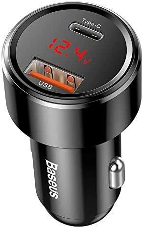 Dėklas Baseus Magic automobilinis įkroviklis USB + USB-C QC 4.0 PD 45W - Raudonas / Mėlynas