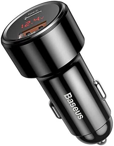Dėklas Baseus Magic automobilinis įkroviklis USB + USB-C QC 4.0 PD 45W - Raudonas / Mėlynas