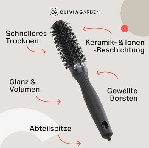 Olivia Garden Expert Blowout Shine Round Juodas 25 mm