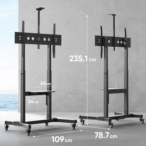 Laikiklis ONKRON mobiliojo televizoriaus stovas Riedantis televizoriaus krepšelis 50–100 colių ekranams iki 120 kg, juodas