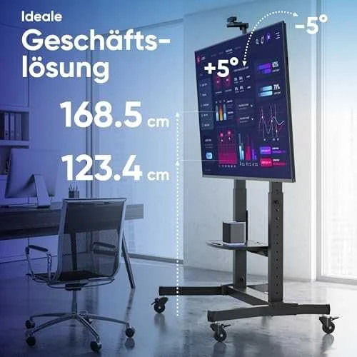 Laikiklis ONKRON mobiliojo televizoriaus stovas Riedantis televizoriaus krepšelis 50–100 colių ekranams iki 120 kg, juodas