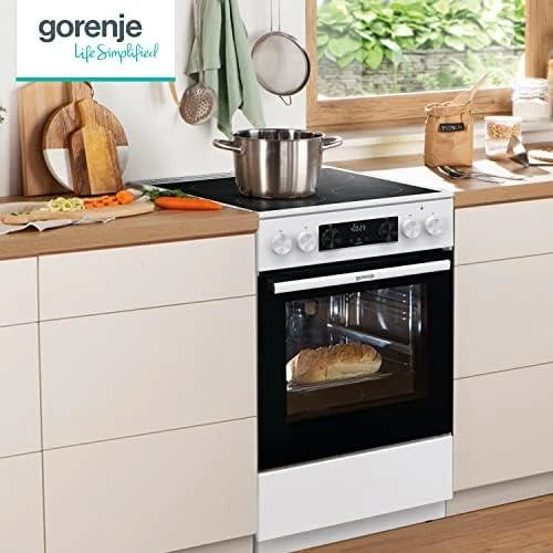 Viryklė Gorenje | Cooker | GECS5C70WA | Hob type Vitroceramic | Oven type Electric | Baltas | Plotis 50 cm | Grilling | LED | Gylis 59.4 cm | 70 L